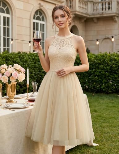 Image of Dressystar Women's Sequin Short Prom Dress Sparkly Halter Tulle Cocktail Party Homecoming Dresses