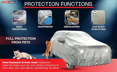 Image of ULTRA SHIELD Mist Grey Series 100% Waterproof Car Body Cover for Honda Brio with Mirror Pockets | Triple Stitched, Elastic, Custom Fit, Heat Resistant, Anti-Dust, All-Weather Cover