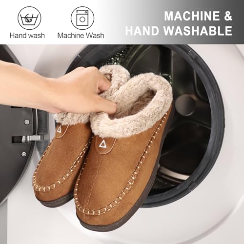 Image of ATHMILE Slippers for Men Warm Moccasin Memory Foam House Shoes Indoor | Outdoor Fuzzy Plush Fluffy Lined Clog Wide Slip-on Loafer for Home Bedroom Dad Gifts