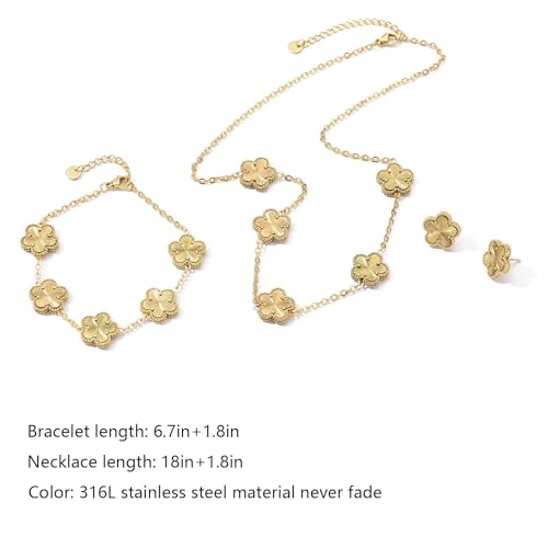 Clover Neckalce Bracelet Earring Set for Women 14K Gold Plated Stainless Steel Four Leaf Clover Jewelry Set4