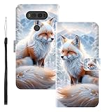 WUACYEAMING für LG V20 Hülle Premium PU Leder Flip Klappbare Stoßfeste Magnetische Schutzhülle Tasche mit Kartenfach Geld Slot Ständer Fuchs