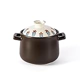 Tontopf mit Deckel zum Kochen, 2,5-Liter-Keramik-Schmortopf und Reiskocher, ofenfeste Auflaufform,6L,Black