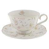 Farbe » Mehrfarbig Clayre & Eef TWFKS-2 Kaffeetasse mit untertasse Blumenmotiv Ø 15 * 7 cm / 0.25 L