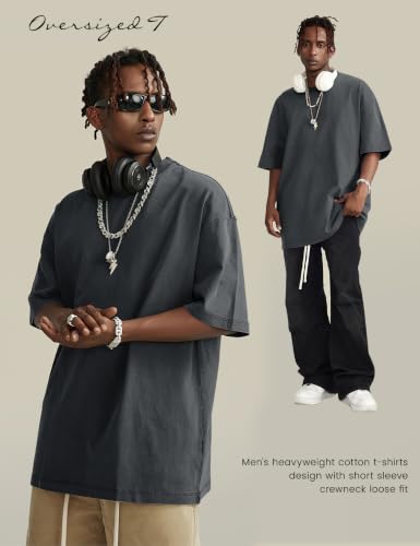 Image of Ogfao Mens Oversized T-Shirts Heavyweight Unisex Cotton T Shirts Baggy Loose Fit Basic Tees Plain Tshirts