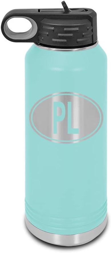 Poland Oval Laser Engraved Water Bottle Customizable Polar Camel Stainless Steel with Straw - country code PL Black 32 oz