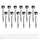 Cynkie Solar Garden Lights Outdoor 12 Pack, LED Solar Powered Pathway Lights, Stainless Steel Landscape Lighting For Lawn, Patio, Yard, Walkway, Driveway