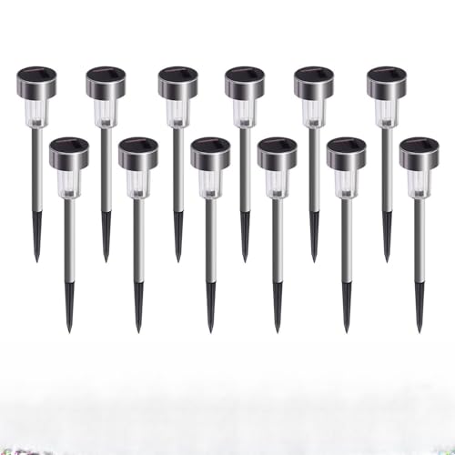 Cynkie Solar Garden Lights Outdoor 12 Pack, LED Solar Powered Pathway Lights, Stainless Steel Landscape Lighting for Lawn, Patio, Yard, Walkway, Driveway