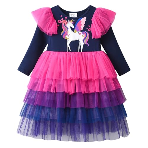 DXTON Toddler Girls Dress Long Sleeve Tutu Winter Birthday Party Dress for Little Girl 3-8T