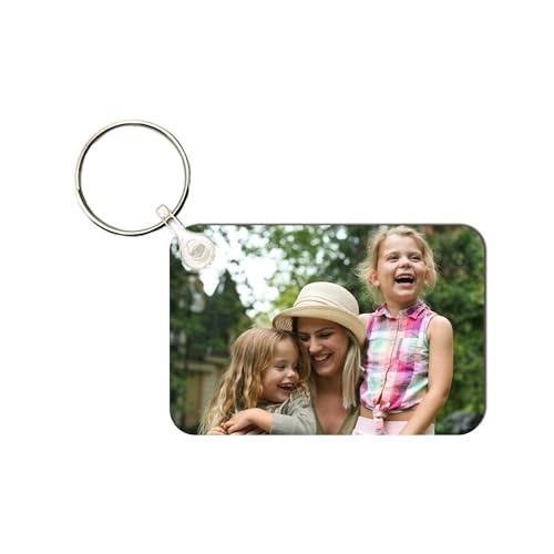 Pixie's Gifts Personalised Wooden Photo Keyring - Custom Mother's Day Gift - Handmade MDF Keyring with Mummy and Kids' Photo - Perfect Keepsake for Mum
