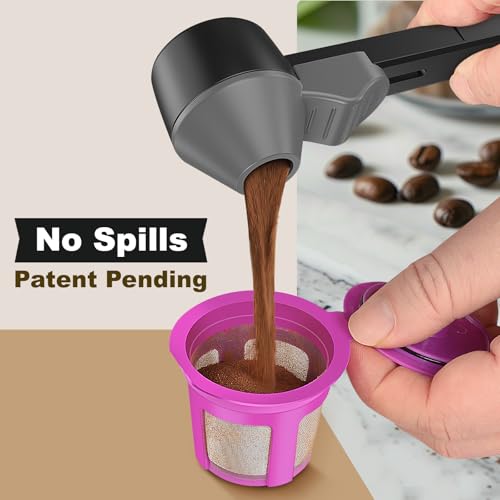 Image of Coffee Scoop & Funnel for Reusable K Cup Refillable Coffee Pods, Coffee Measuring Spoon 2 Tablespoon Capacity, Scoop with Funnel for Ground Coffee, Protein Powder, Tea (Black&gray, 2 Pack)