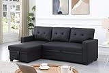 ERYE L-Shaped Reversible Sleeper Sectional Sofa Modren Corner Convertible Sofabed with Pull Out Sleep Couch Bed & Storage Chaise for Home Apartment Office Living Room, 82', Black