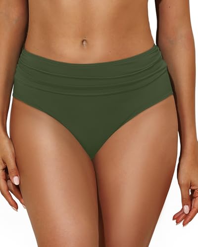Image of Tempt Me Women Mid Rise Bikini Bottoms Full Coverage Swimsuit Ruched Scrunch Swim Bottom