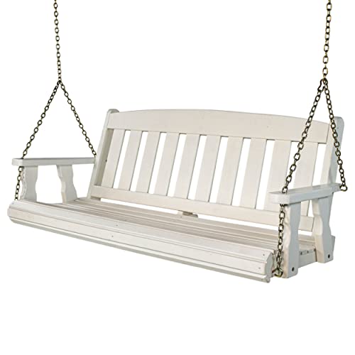 Image of Amish Casual Heavy Duty 800 Lb Mission Treated Porch Swing with Hanging Chains (5 Foot, Semi-Solid White Stain)