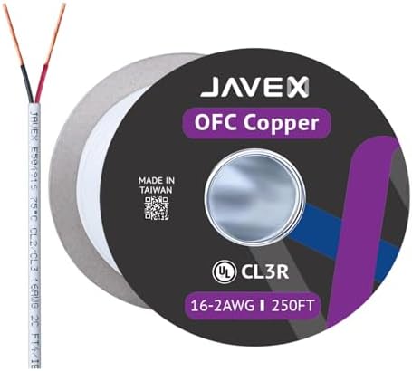 JAVEX OFC Speaker Wire [2x1,31mm2] UL-CL3 certificed for UV-Resistance [Oxygen-Free Copper 99.9%] for Theater and Audio Systems Installation, White, 76,25M