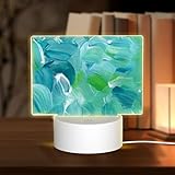  FEYUNYAN Veilleuse moderne LED en acrylique à 3 couleurs avec contrôle tactile pour chambre à coucher, table de chevet, texture peinture à l\'huile bleue, lampe décorative rectangulaire, lampe