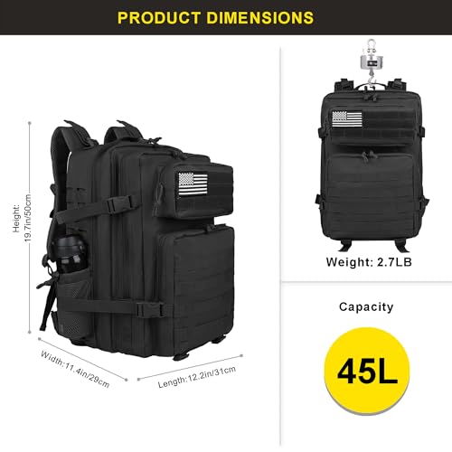 Zavothy 45L Military Tactical Backpack for Men and Women Army 3 Day Assault Pack Bag Large Rucksack with Molle System - Image 3