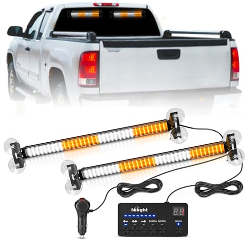 Image of Nilight 144 LED Strobe Traffic Advisor Light Bar Amber White w /Controller | 2 in 1 Automotive Emergency Warning Flashing Police Windshield Lights Bars for Cars Tow Plow Trucks Construction Vehicles