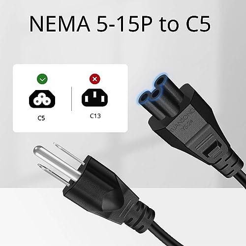 TNP Universal Power Cord (6 Feet) - IEC320 C5 to NEMA 5-15P 3-Prong Power Extension Cable Wire Connector Socket Plug Jack for Laptop Notebook AC Power Supply Adapter Charger Wall Outlet