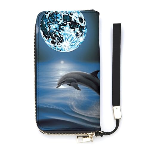 Portefeuille long dauphin lune en cuir synthétique blanc de finition fine et minimaliste