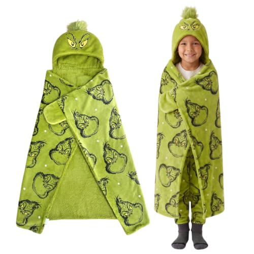 Grinch by Dr. Seuss Hooded Throw - Kids Christmas Bedding Super Soft Throw Blanket - 40 in x 50 in, (Officially Licensed Product) by Franco