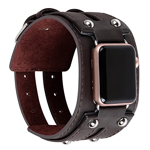 VIQIV Leather Bangle Watch Band for Apple Watch Series 8, 7, 6, 5, 4, 3, 2, 1, 9/8 Ultra 49mm, Vintage Punk Spike Design, Suitable for 6.3