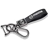 Genuine Leather Car Logo Keychain for Mazda Key Chain Accessories Keyring with Logo(Black)