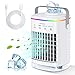 Mini Condizionatore Portatile, 3 modalità con 4 velocità del vento e luce notturna a 7 colori con serbatoio dell'acqua da 700 ml e vassoi per cubetti di ghiaccio