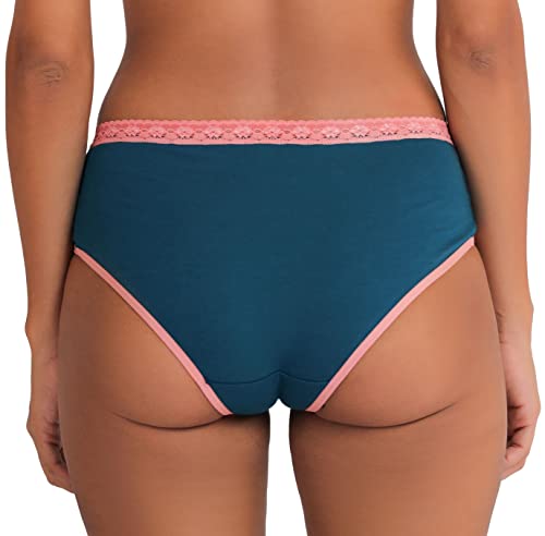 Image of ELGANTE Women's High Waist Teal Panty with Supper Soft Cotton Fabric & Contrast Lace at Waist