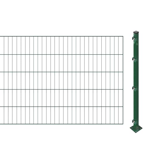 Einstabmattenzaun inkl. Pfosten zum Einbetonieren (Höhe: 100 cm, Länge: 2 m) | Einstabmatten in Grün | UV- und witterungsbeständig