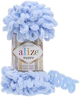 Alize Puffy Knitting Yarn 100 g, Patented Innovation, Loop Knitting without Needles, Colour: 183 Light Blue