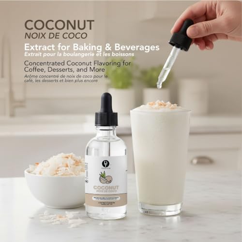 Image of Dolce Flav Natural Coconut Extract - 2 Ounce Water-Soluble Kosher, Sugar-Free, Concentrated Tropical Coconut Flavoring for Baking, Beverages & Desserts, Includes Measured Dropper