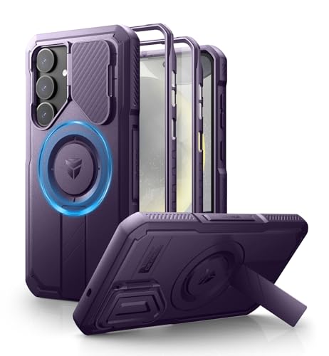 Image of Dexnor for Samsung Galaxy S25 Plus Case with Camera Cover & Adjustable Kickstand & Built-in Screen Protector, Magnetic Rugged Shockproof Bumper Cases Heavy-Duty Protective Cover (2025),Phantom Purple