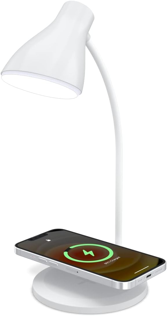 PortronicsBrillo 3 Portable Lamp with Wireless Charger, White