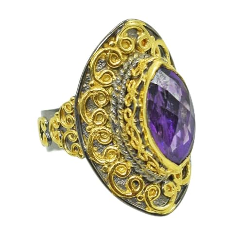 Bague améthyste naturelle argent sterling 925 rhodié noir or RI-4219-A