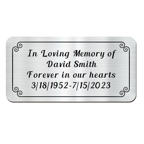 Image of Engraved Name Plates for Urns 2 inch x 4 inch Custom Plaque Trophy Plates Engraved Urn Name Plate Custom Engraved Plate Personalized Engraved Brass Plaque (Round Corner-Silver, 2x4 in)
