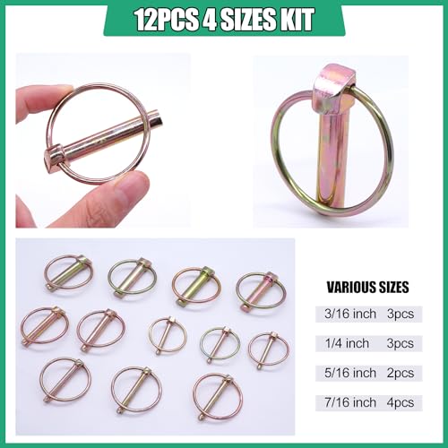 Twidec N-055-12PCS-O-4K-G Lynch Pin 1/4 Inch 3/16 Inch 5/16 Inch 7/16 Inch Assortment Kit Gold Linch Pin thumb #5