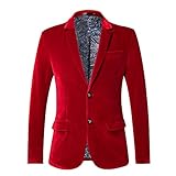 THWEI Mens Velvet Blazer Slim-Fit Fashion Solid Suit Jacket Wine Red 3XL