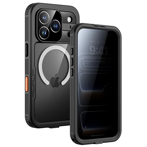 Lanhiem Magnetic for iPhone 17 Pro Case Built-in Privacy Screen Protector IP68 Waterproof Dustproof Case Compatible with MagSafe Anti-Spy Full Body Phone Case for iPhone 17 Pro 6.3 Black