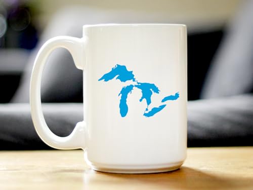 Taza de café con mapa de los Grandes Lagos 15oz cerámica blanca miniatura 2
