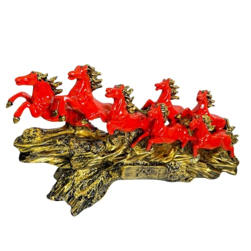 Image of eCraftIndia Golden & Orange Resin 7 Running Victory Horse Statue | Vastu Feng Shui Showpiece for Home Decor Office | Horse Figurine Good Luck Gift for Housewarming Birthday