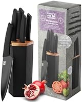 Taylors Eye Witness 5 Piece Knife Block Set – Razor Sharp Black Kitchen Knives with Stylish Hexagonal Block. Stainless Steel Precision, Scratch-Resistant Coated Blades with Soft Touch Handles