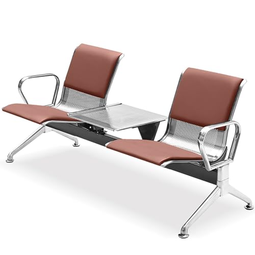 HCZKIUJY 2-Seater Waiting Room Fur Set with Center Table - Comfortable Bench with Backrest & Armrests, Durable Metal Structure for Hospital, Clinic, Airport, Bank, Lounge (Marrone Taglia unica)