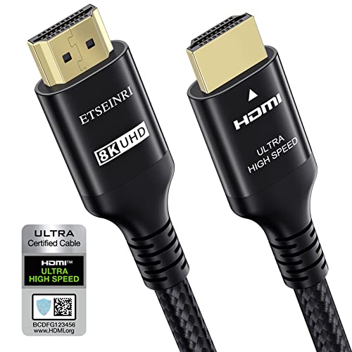 Etseinri 8K 4K Cable HDMI 2.1 3 Metros Certificado 48Gbps Ultra Alta Velocidad ​Cable HDMI 4K 120Hz 8K 60Hz 10K eARC HDCP 2.2&2.3 Dynamic HDR D.olby Atmos Compatible con PS5 HDTV Monitor y más