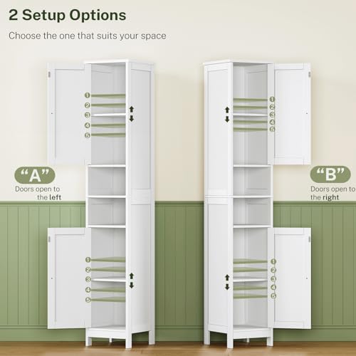 Image of TEENFON 67 inch Tall Bathroom Cabinet with Adjustable Shelves and Doors, Narrow Bathroom Storage Cabinet for Small Space, Living Room, Entryway, Kitchen, White