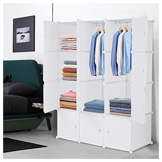 TactFire Armoire Penderie Modulable, 12 Cubes, Armoire Chambre, Étagère de Rangement avec Portes, pour Le Stockage de vêtements, Jouets, etc. 105 x 45 x 140 cm, Blanc