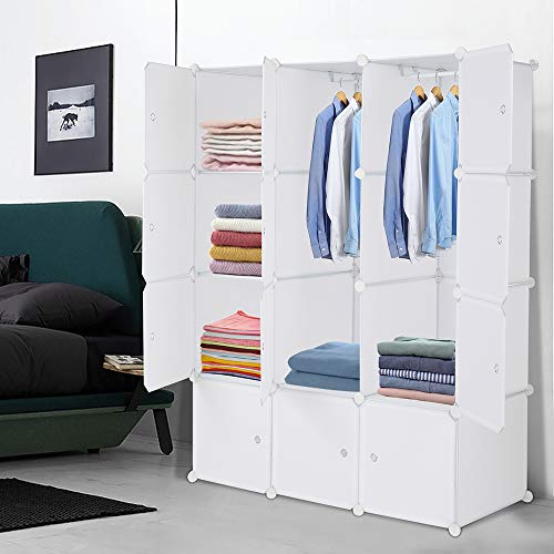 TactFire Armoire Penderie Modulable, 12 Cubes, Armoire Chambre, Étagère de Rangement avec Portes,...