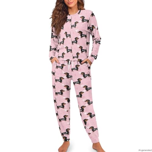 Image of Women's 2 Piece Printed Pajama Set Long Sleeve Sleepwear Set with Long Pants Casual Lounge Sets with Pocket