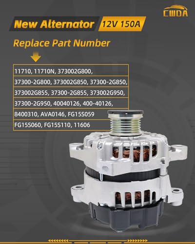 Image of 37300-2G800 Alternator 12V 150A Compatible with 2012-2016 Kia Hyundai | 2014-2015 Optima 2012-2014 Sorento 2014 Sonata 2013-2016 Santa Fe Sport 2.0L 2.4L Replace 37300-2G850 2G855 2G950
