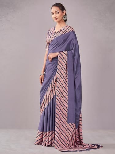 Image of Satrani Women's Crepe Printed Saree with Unstitched Blouse Piece