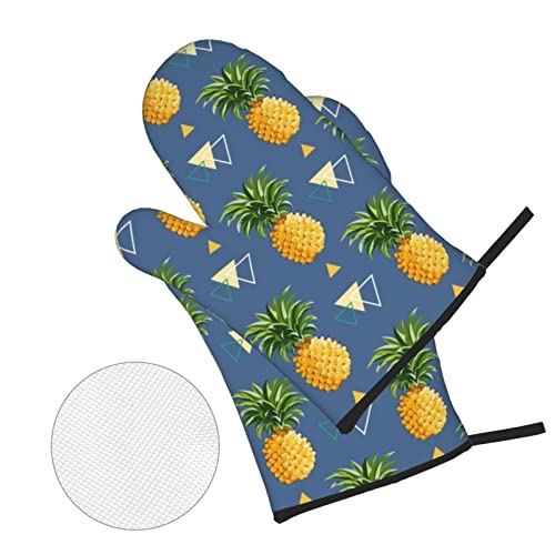 Gold Pineapple Background Printed Oven Mitts And Pot Holders Heat Resistant Potholders Oven Gloves And Pad For Baking Kitchen Grilling - 4 Set #TOP2